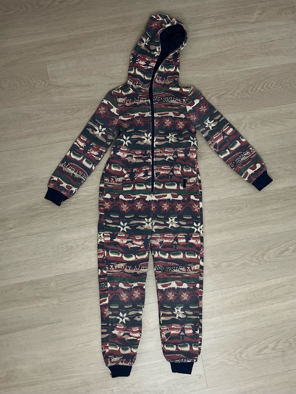 Savage X Fenty Kids Red Green Black Patterned Hooded One-Piece Jumper Size 6/7